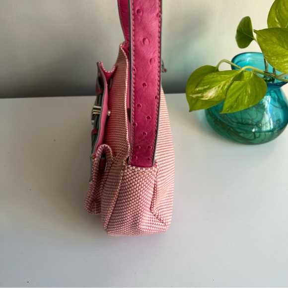 Emillie M. Swiss Dot Pink Leather and checkered Cloth Purse - Picture 6 of 7